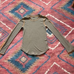 Free People Olive and Orange Long Sleeve Top